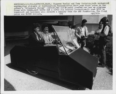 1980 Maureen Morley and Tony Carreiro in petal car Press Photo.jpg