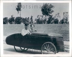 1943 Vass NC Men in Self Made Bicycle Boat Midget Auto Press Photo.JPG