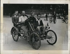 1939 Press Photo Milan mechanic takes his family out for ride in his Pedomobile.jpg